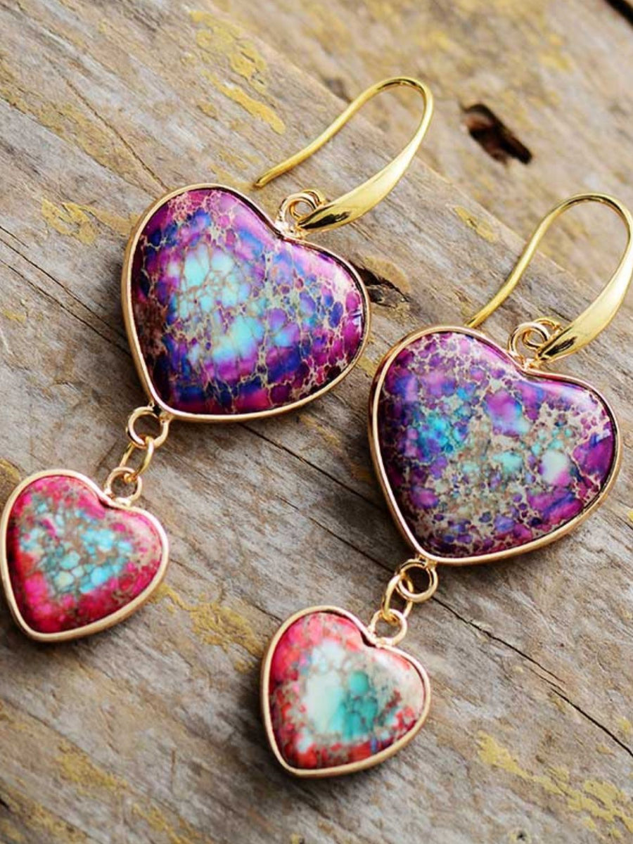 Heart Shape Imperial Jasper Dangle Earrings - Coolpeacock