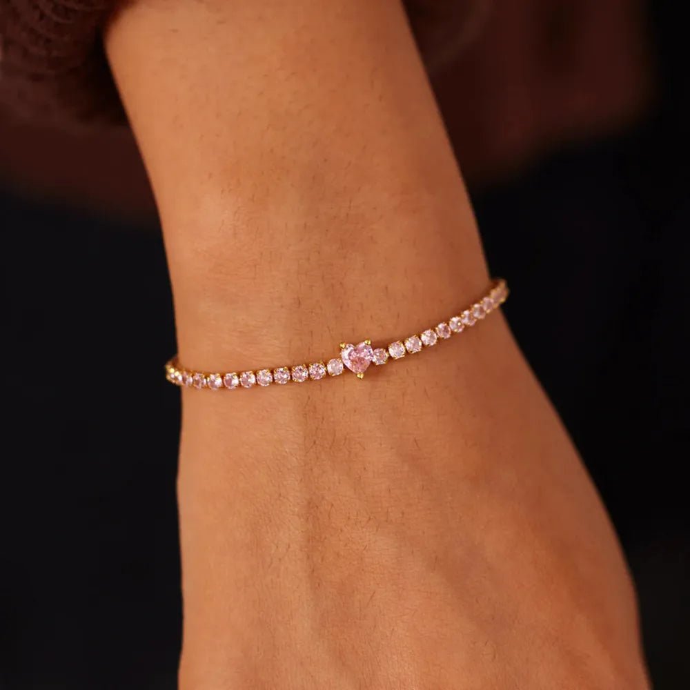 Heart Shape Inlaid Zircon 18K Gold - Plated Bracelet - Coolpeacock