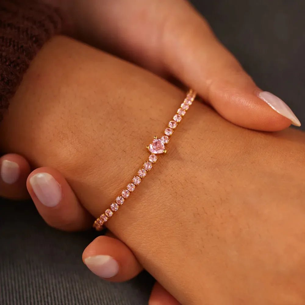 Heart Shape Inlaid Zircon 18K Gold - Plated Bracelet - Coolpeacock