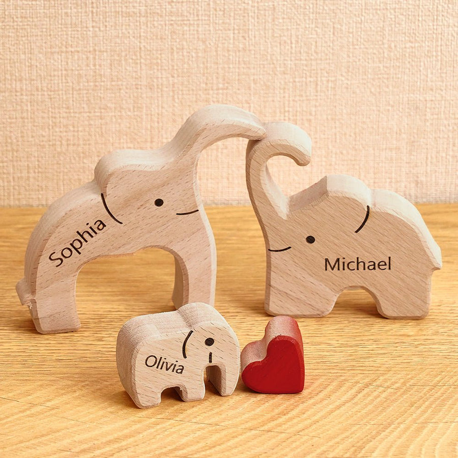 Holz - familien - elefant - puzzle Mit Individuellen Namen, Heimdekoration, Einweihungsgeschenke - Coolpeacock