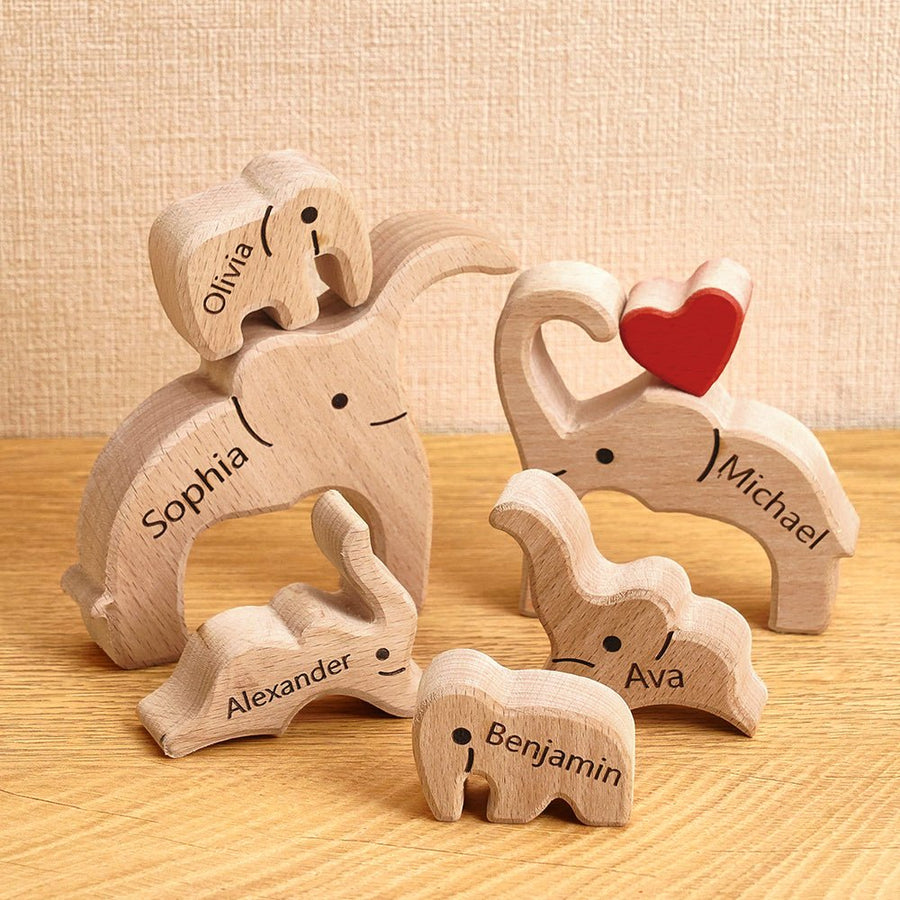Holz - familien - elefant - puzzle Mit Individuellen Namen, Heimdekoration, Einweihungsgeschenke - Coolpeacock