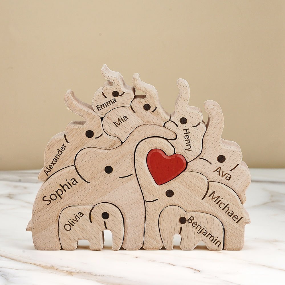Holz - familien - elefant - puzzle Mit Individuellen Namen, Heimdekoration, Einweihungsgeschenke - Coolpeacock