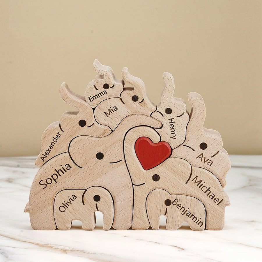 Holz - familien - elefant - puzzle Mit Individuellen Namen, Heimdekoration, Einweihungsgeschenke - Coolpeacock