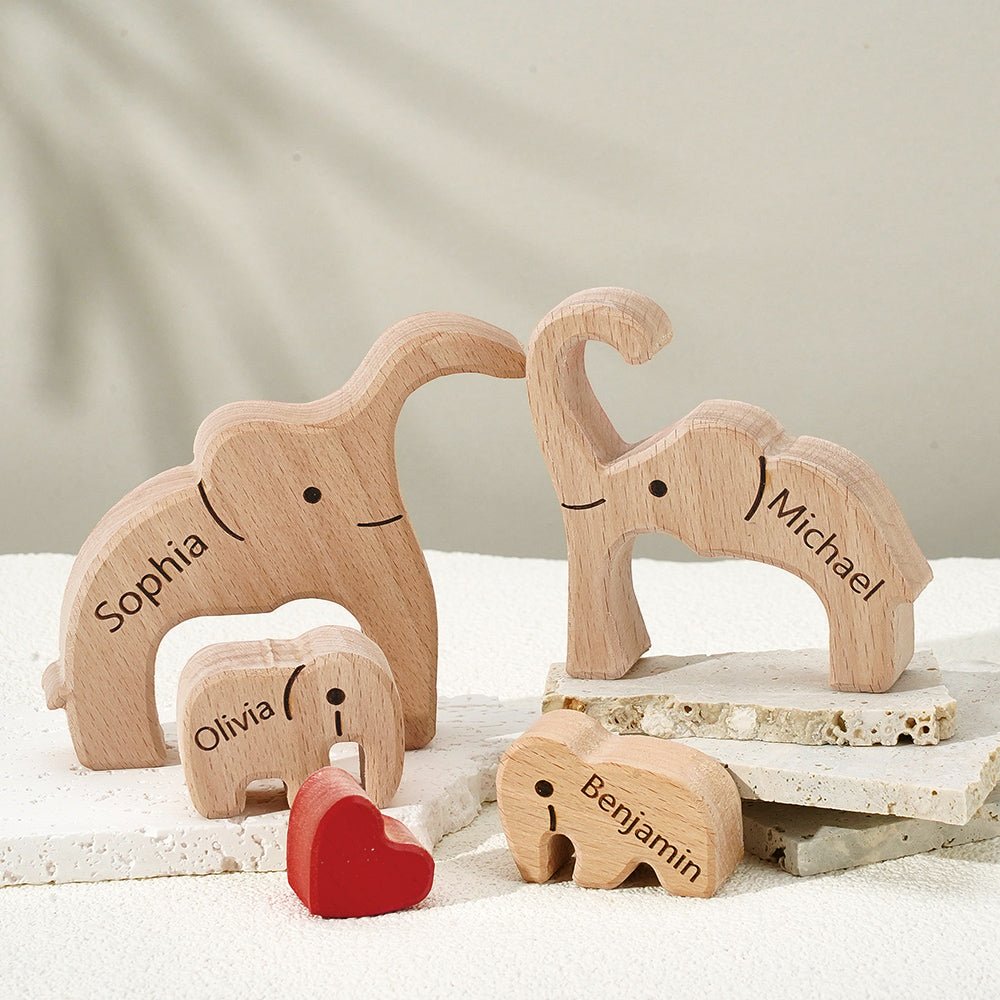 Holz - familien - elefant - puzzle Mit Individuellen Namen, Heimdekoration, Einweihungsgeschenke - Coolpeacock