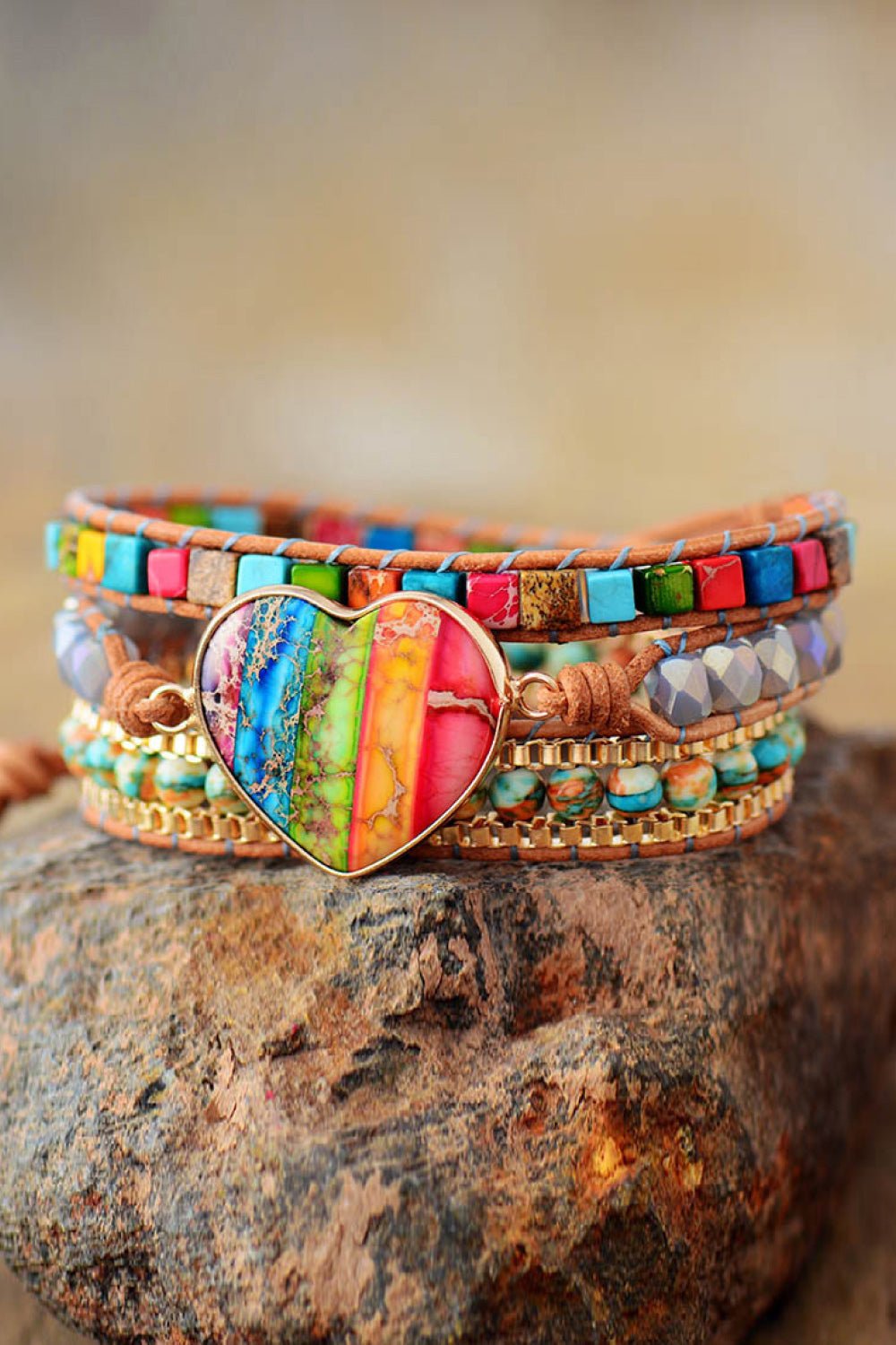 Imperial Jasper & Crystal Layered Bracelet - Coolpeacock