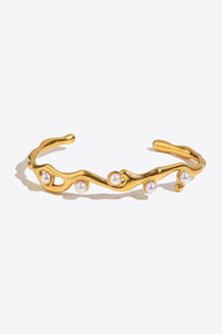 Inlaid Synthetic Pearl Open Bracelet - Coolpeacock