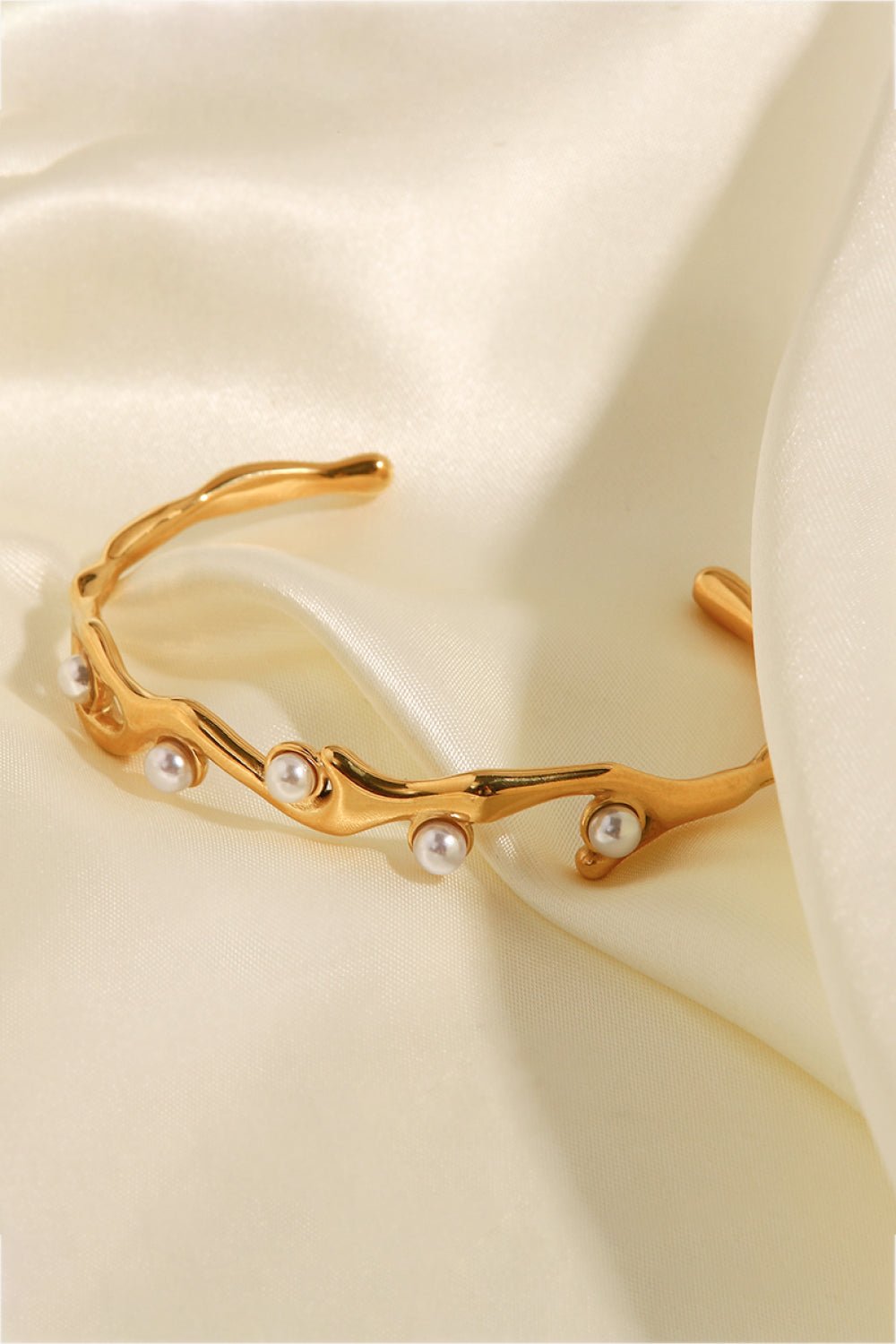 Inlaid Synthetic Pearl Open Bracelet - Coolpeacock