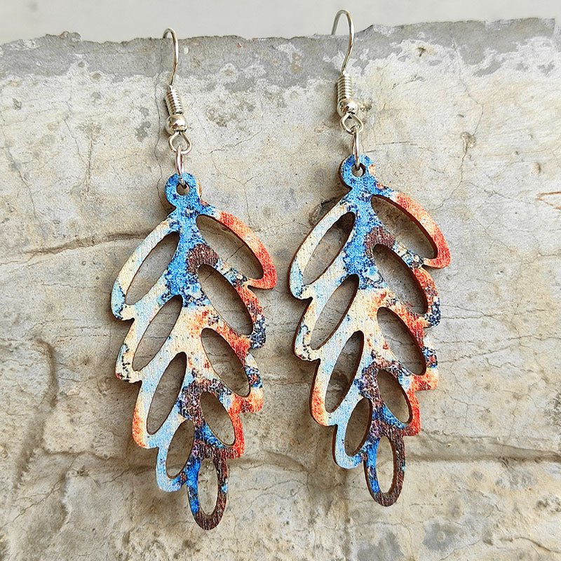 Leaf Shape Wooden Dangle Earrings - Coolpeacock