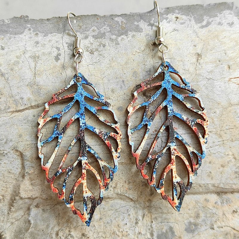 Leaf Shape Wooden Dangle Earrings - Coolpeacock