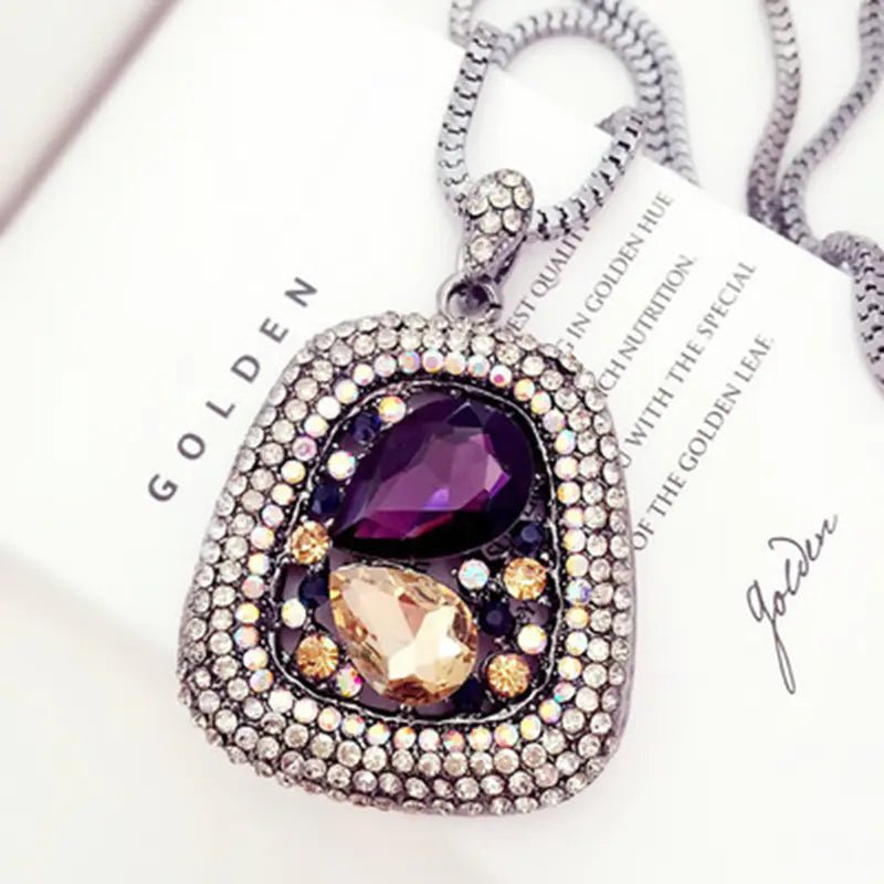 Lightweight Long Necklace with Crystals - Coolpeacock