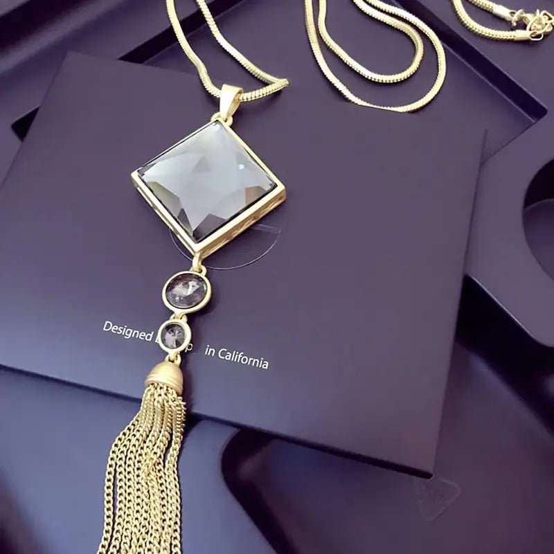 Lightweight Long Necklace with Crystals - Coolpeacock