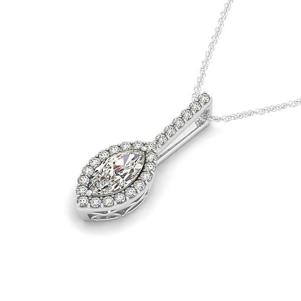 Marquis Shape Diamond Halo Pendant in 14k White Gold (2/3 cttw) - Coolpeacock