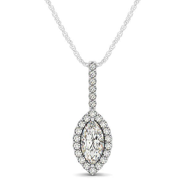 Marquis Shape Diamond Halo Pendant in 14k White Gold (2/3 cttw) - Coolpeacock