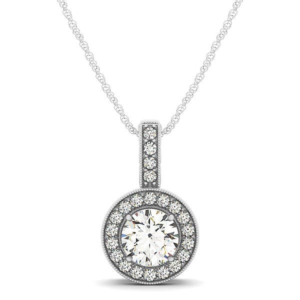 Milgrain Edge Diamond Halo Pendant in 14k White Gold (5/8 cttw) - Coolpeacock