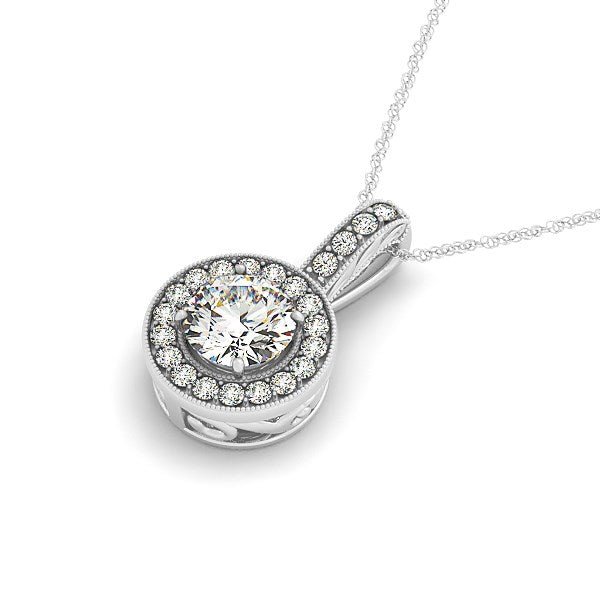 Milgrain Edge Diamond Halo Pendant in 14k White Gold (5/8 cttw) - Coolpeacock