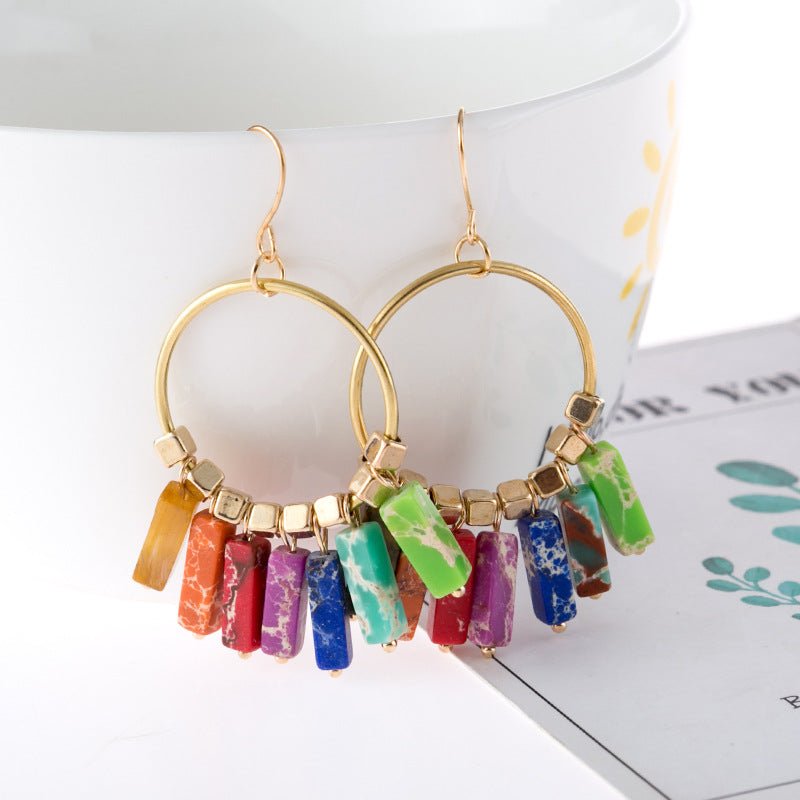 Multicolored Stone Dangle Earrings - Coolpeacock