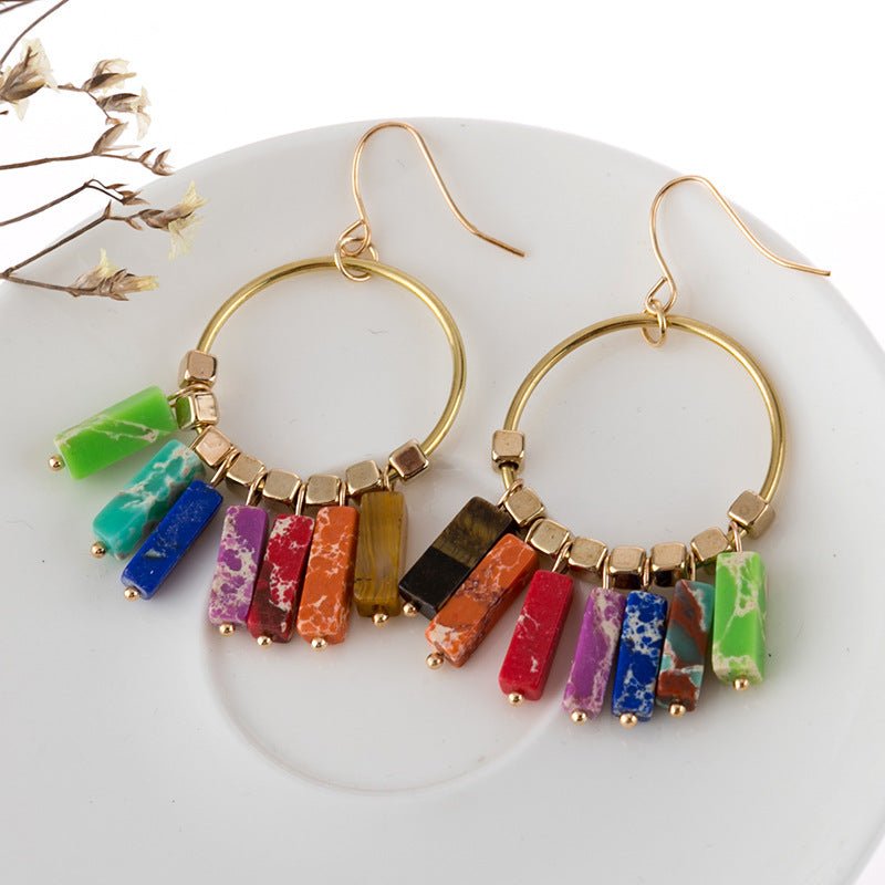 Multicolored Stone Dangle Earrings - Coolpeacock