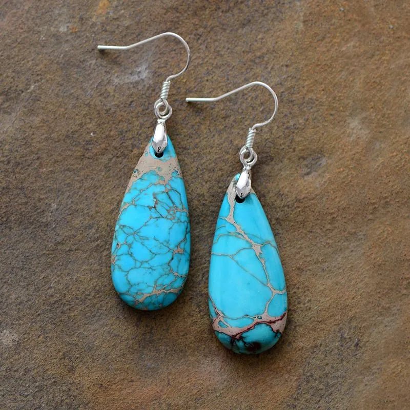 Natural Stone Copper Teardrop Earrings - Coolpeacock