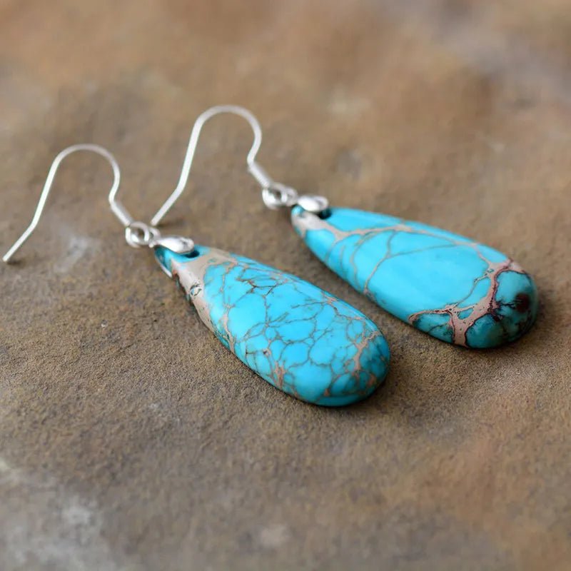 Natural Stone Copper Teardrop Earrings - Coolpeacock