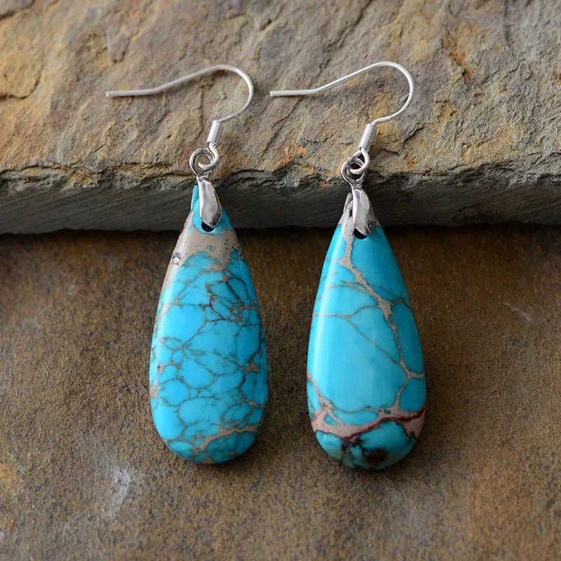 Natural Stone Copper Teardrop Earrings - Coolpeacock