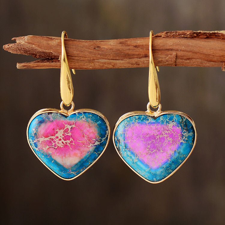 Natural Stone Heart Drop Earrings - Coolpeacock