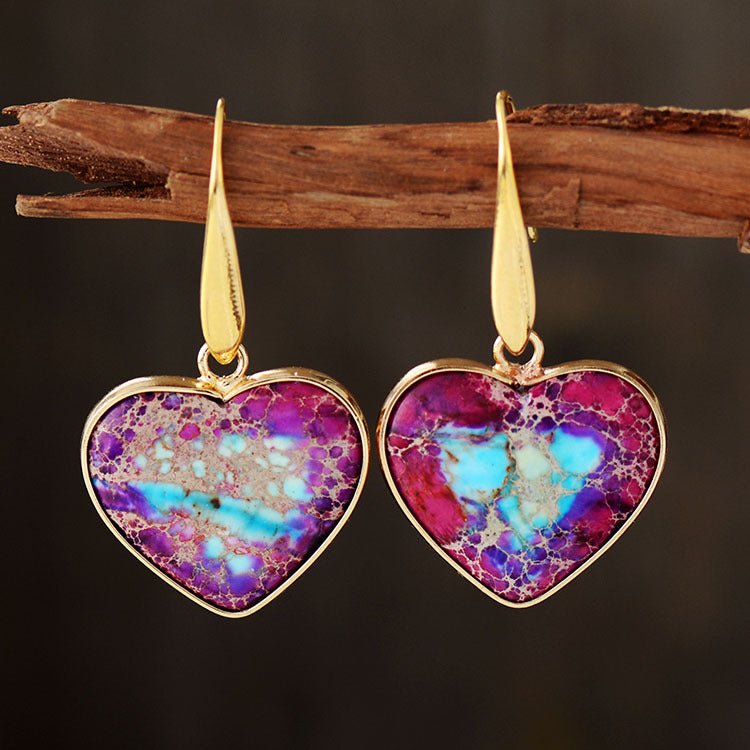 Natural Stone Heart Drop Earrings - Coolpeacock