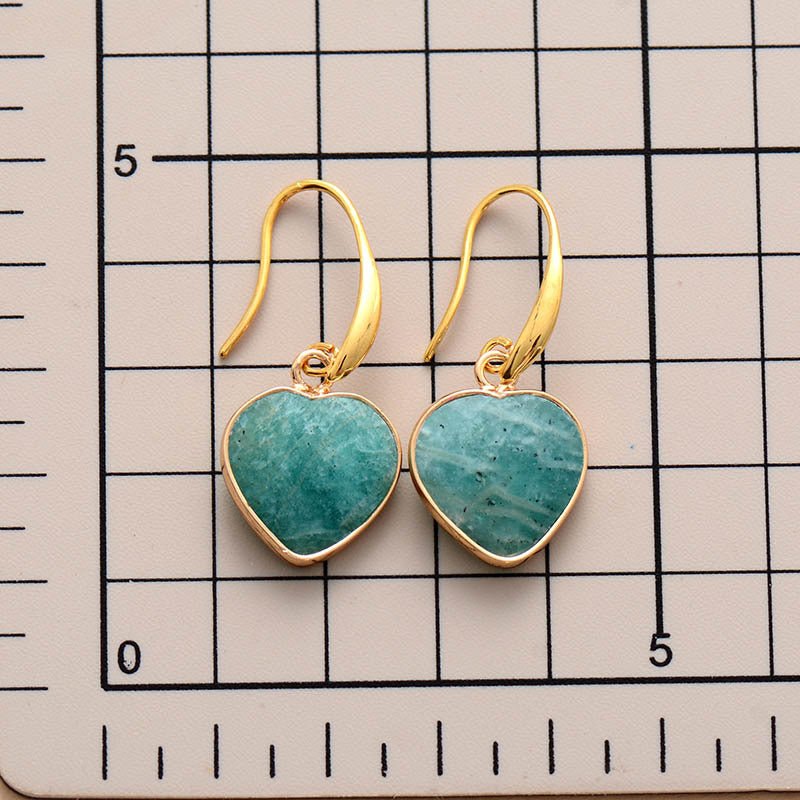 Natural Stone Heart Drop Earrings - Coolpeacock