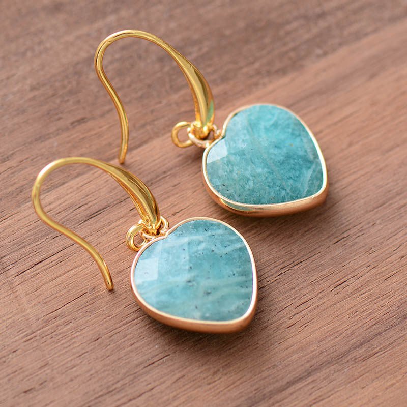 Natural Stone Heart Drop Earrings - Coolpeacock