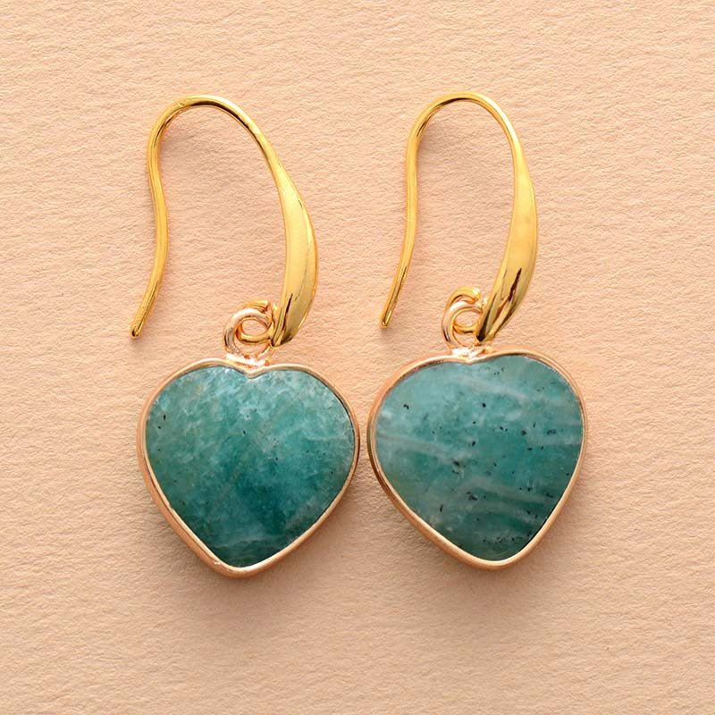 Natural Stone Heart Drop Earrings - Coolpeacock