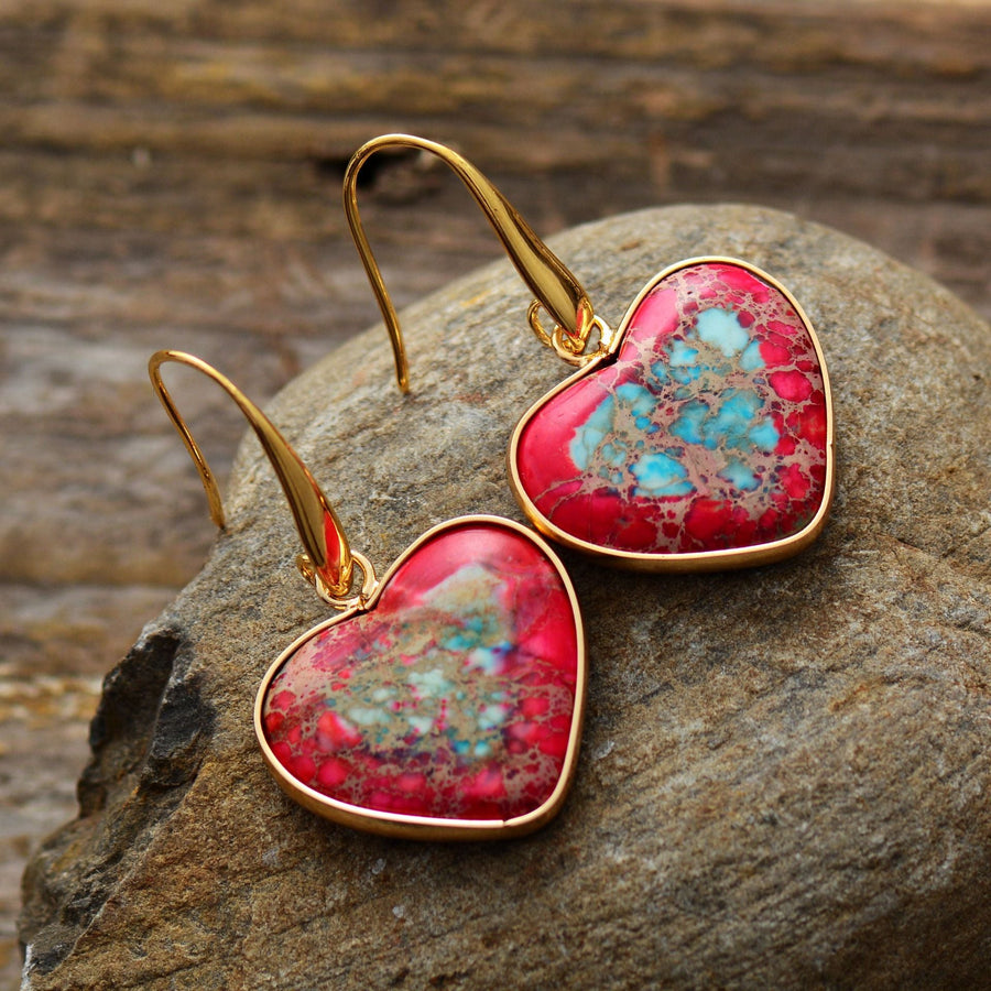 Natural Stone Heart Drop Earrings - Coolpeacock