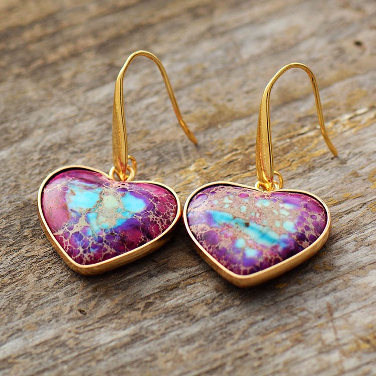 Natural Stone Heart Drop Earrings - Coolpeacock