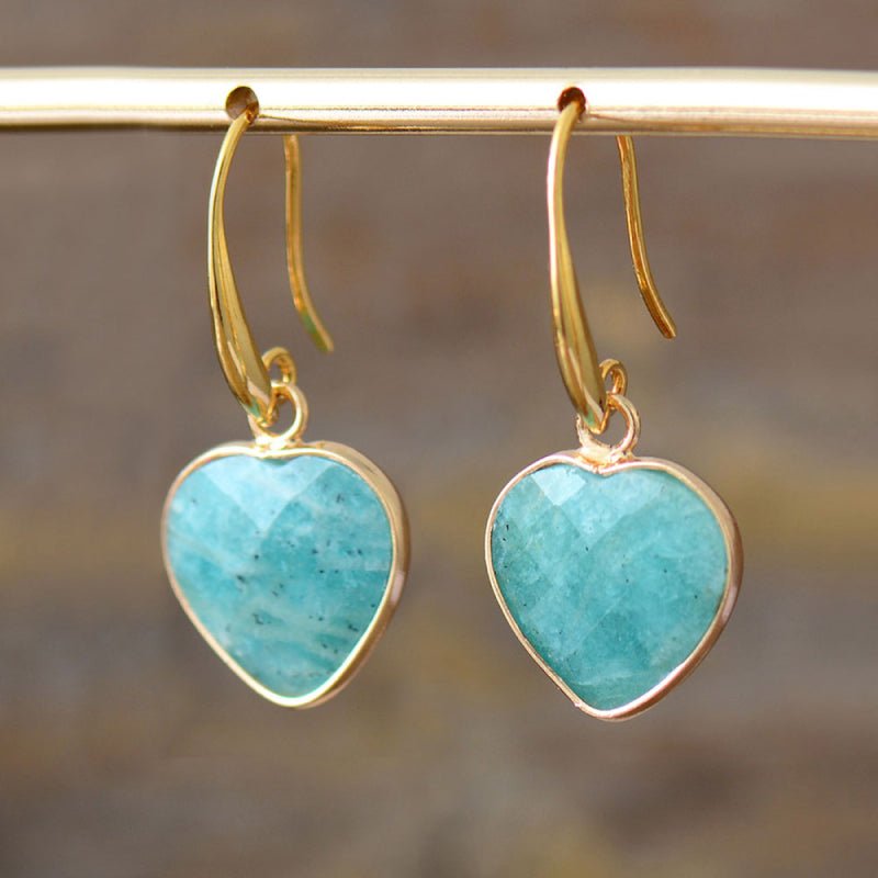 Natural Stone Heart Drop Earrings - Coolpeacock