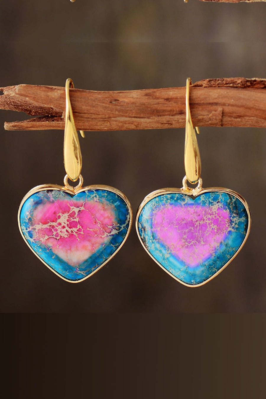 Natural Stone Heart Drop Earrings - Coolpeacock