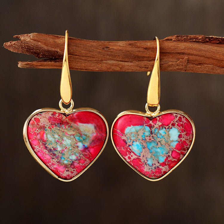 Natural Stone Heart Drop Earrings - Coolpeacock