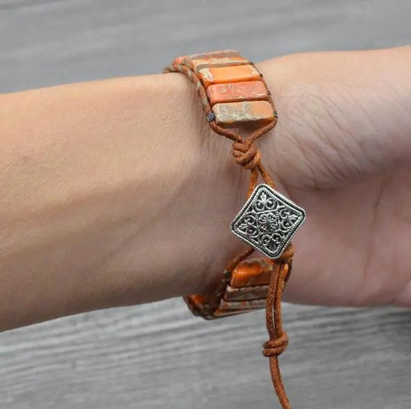 Natural Stone Leather Charm Bracelet - Coolpeacock