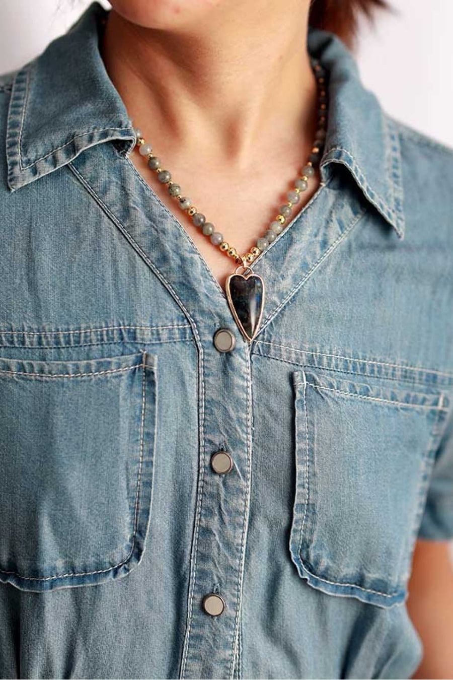 Natural Stone Pendant Beaded Necklace - Coolpeacock