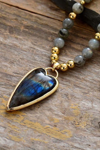 Natural Stone Pendant Beaded Necklace - Coolpeacock