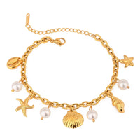 Ocean Theme Stainless Steel Chain Bracelet with Seashell and Starfish Pendants - Coolpeacock