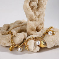 Ocean Theme Stainless Steel Chain Bracelet with Seashell and Starfish Pendants - Coolpeacock