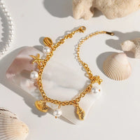 Ocean Theme Stainless Steel Chain Bracelet with Seashell and Starfish Pendants - Coolpeacock
