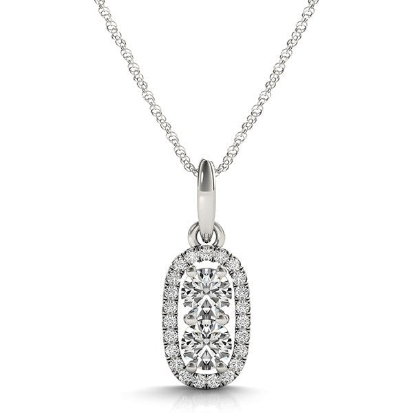 Outer Oval Shaped Two Stone Diamond Pendant in 14k White Gold (5/8 cttw) - Coolpeacock