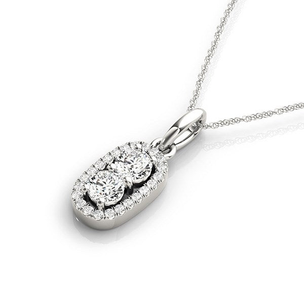 Outer Oval Shaped Two Stone Diamond Pendant in 14k White Gold (5/8 cttw) - Coolpeacock