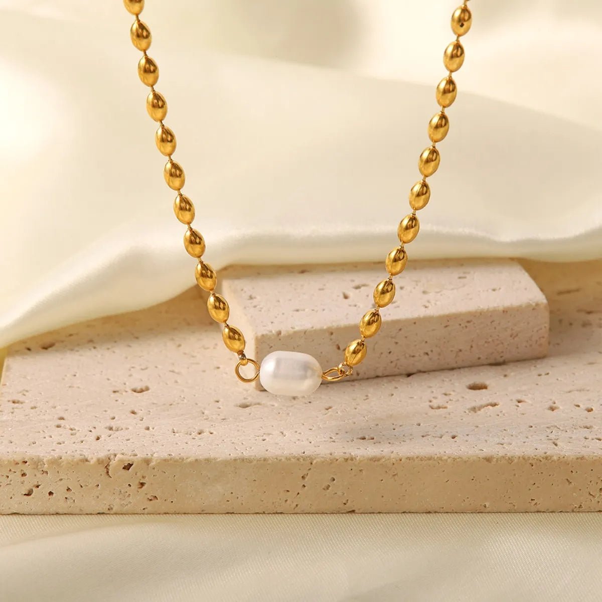 Pearl and Gold Chain Jewelry Set with Necklace and Bracelet - Coolpeacock