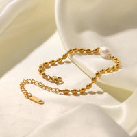 Pearl and Gold Chain Jewelry Set with Necklace and Bracelet - Coolpeacock