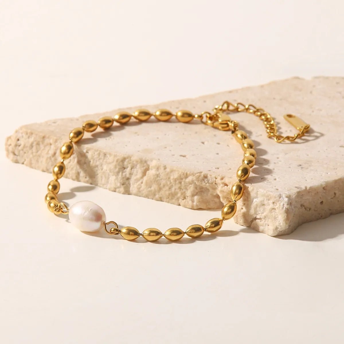 Pearl and Gold Chain Jewelry Set with Necklace and Bracelet - Coolpeacock