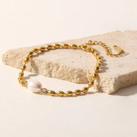 Pearl and Gold Chain Jewelry Set with Necklace and Bracelet - Coolpeacock