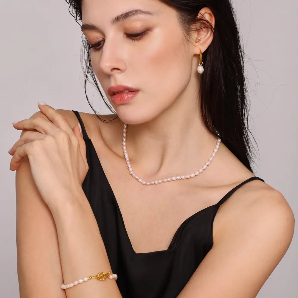 Pearl Necklace, Bracelet and Earrings 4 - Piece Jewelry Set - Coolpeacock