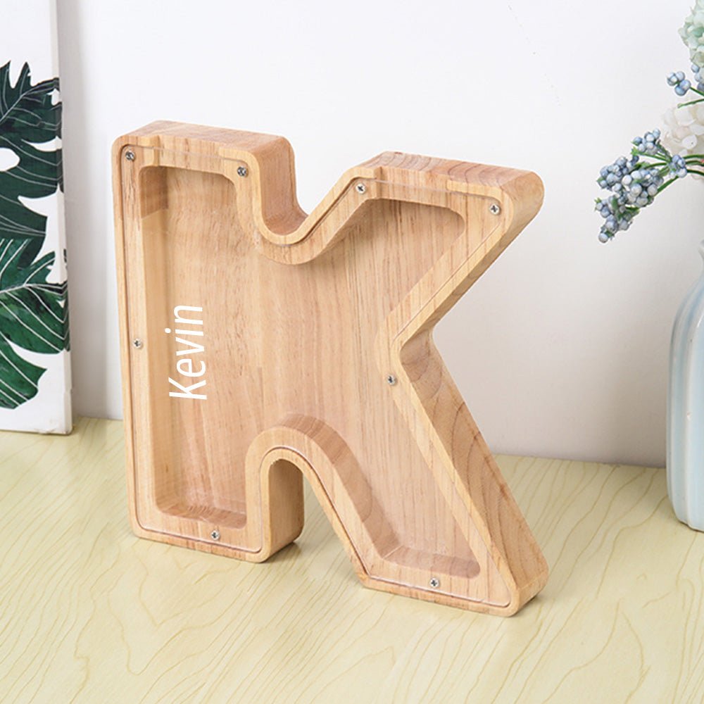 Personalized 26 Letters Piggy Bank Custom Name Wooden Money Box - Coolpeacock