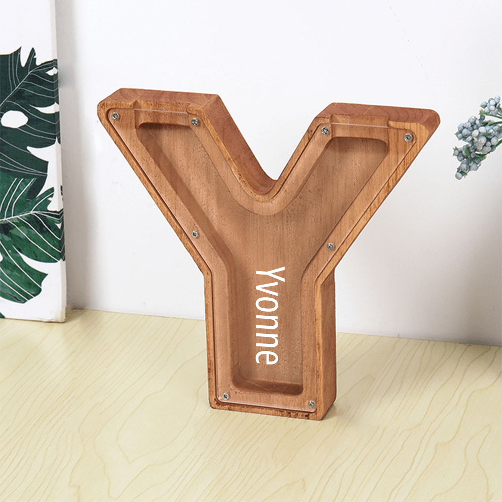 Personalized 26 Letters Piggy Bank Custom Name Wooden Money Box - Coolpeacock