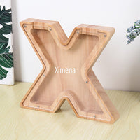 Personalized 26 Letters Piggy Bank Custom Name Wooden Money Box - Coolpeacock